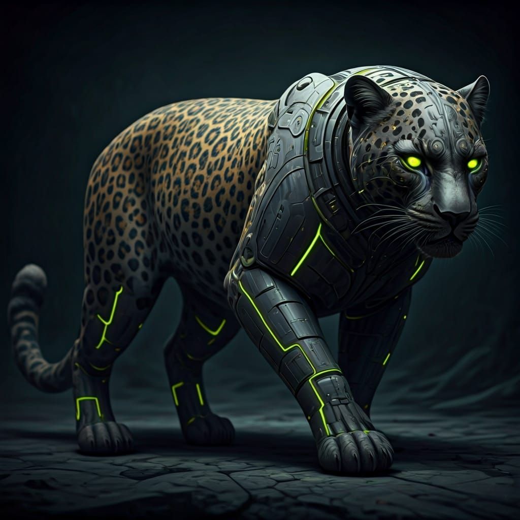 Biomechanical Leopard-Hornet Hybrid in Dark Futuristic Style