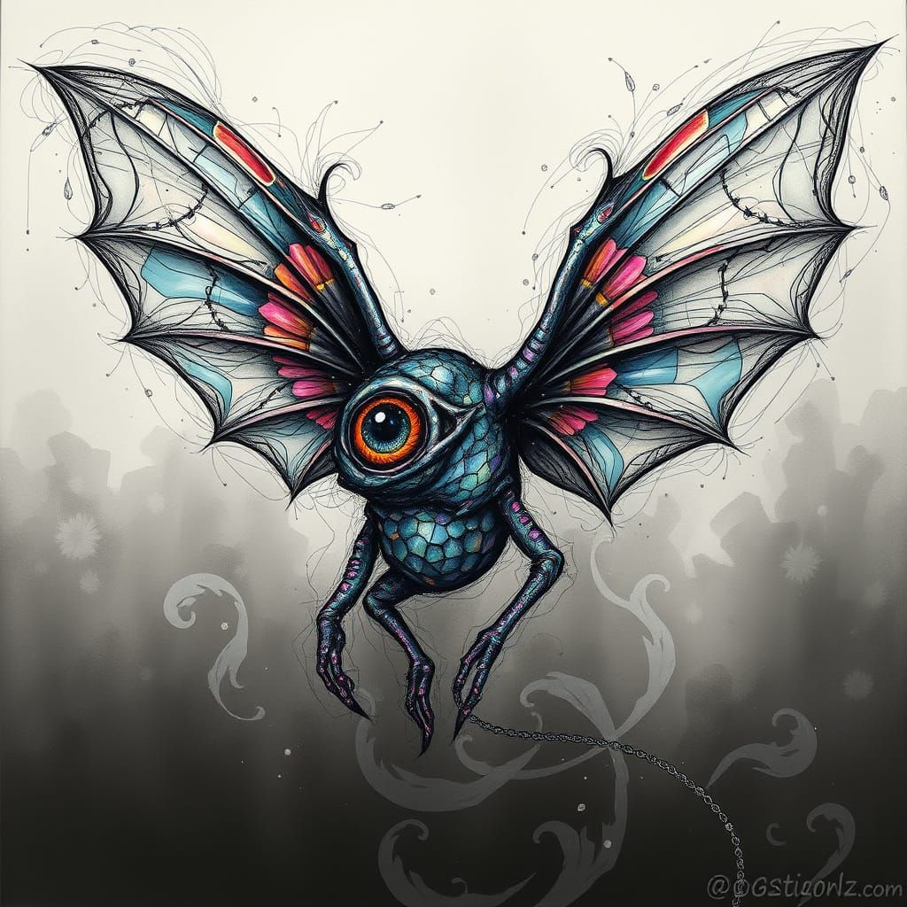 Mystical, Cubist Winged Creature with Iridescent Scales and ...