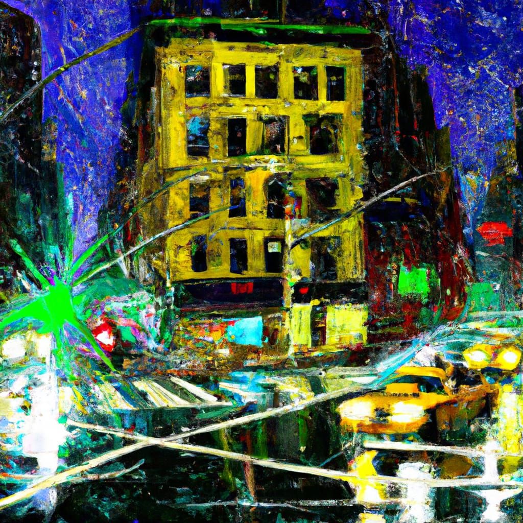 New York City Stormy Night in Expressionist Style