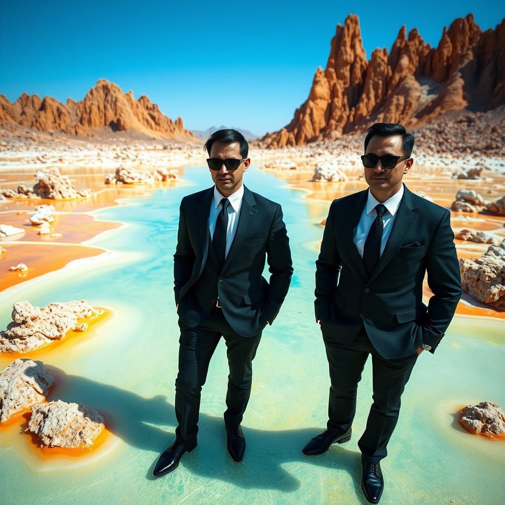 Men in Black in Futuristic Ethiopian Landscape