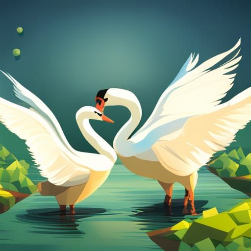 Isometric Swans in Retro Watercolor Style