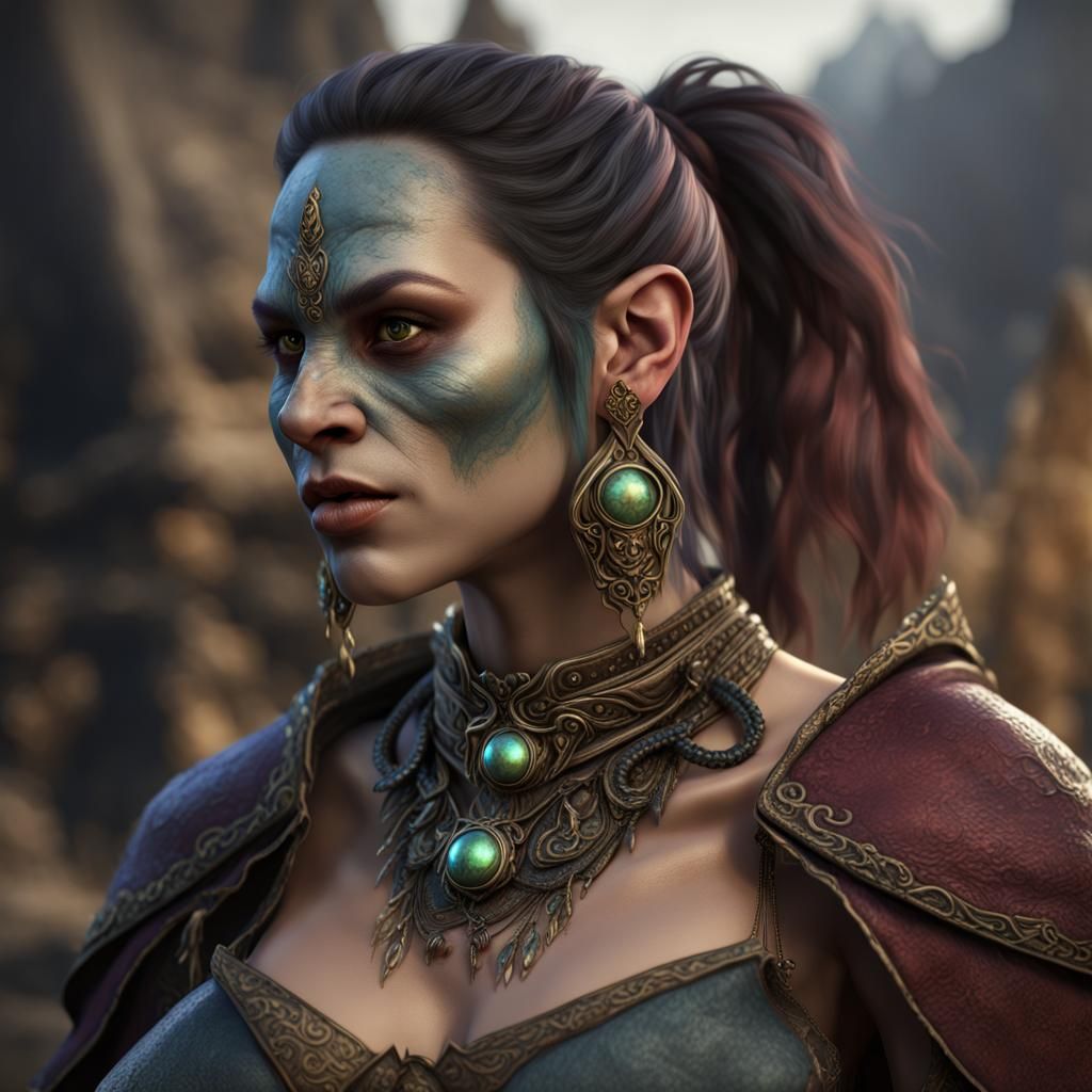 Orc Woman with Jewelry in Detailed Matte Painting
