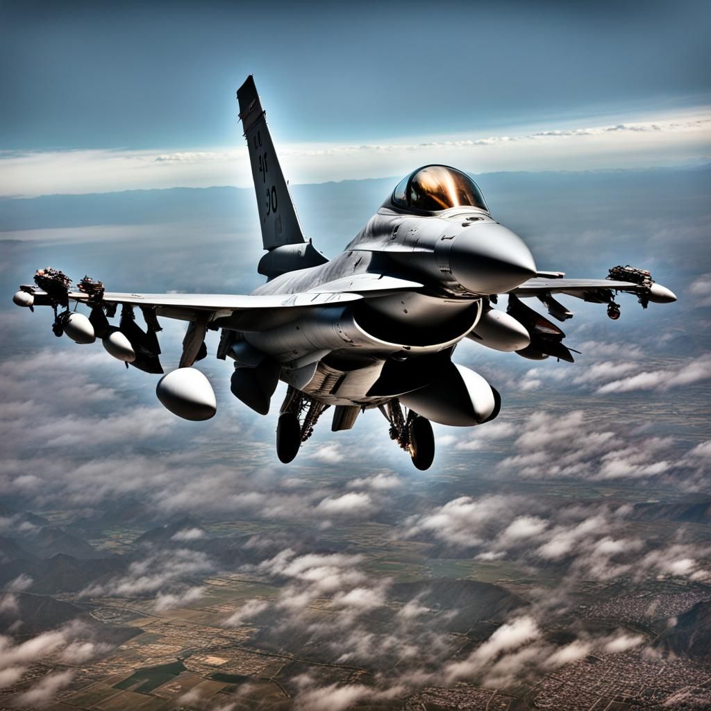 Hyperrealistic F-16 Fighter Jet in Flight