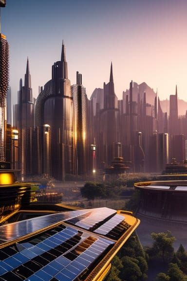 Futuristic Solarpunk Stronghold, Ultra Realistic Render