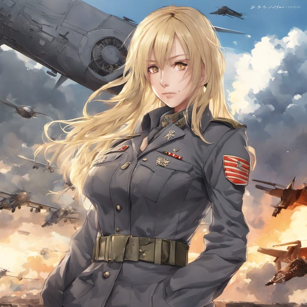 Blonde Military General in Anime Style