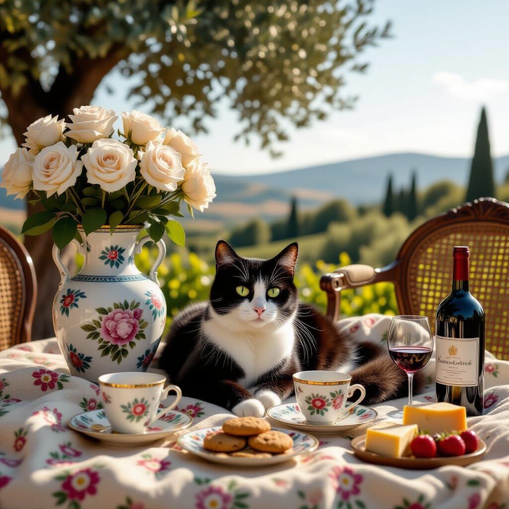 Cat Lounging in Italian Landscape, Film Still