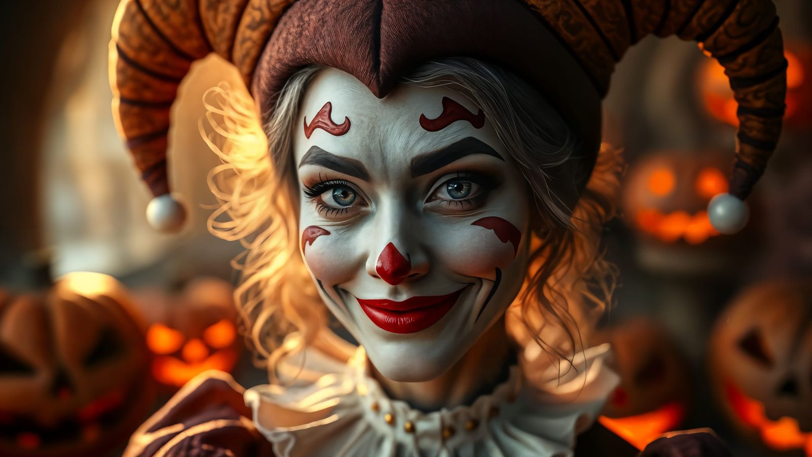 Smiling Pierrot Jester Woman in Fantasy Art Style