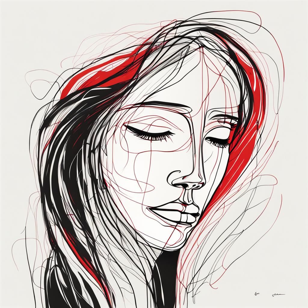 Minimalist One-Line Sketch of a Serene Face