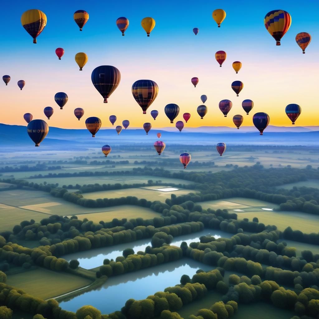drinking Champagne standing in a hot air balloon, multiple h...