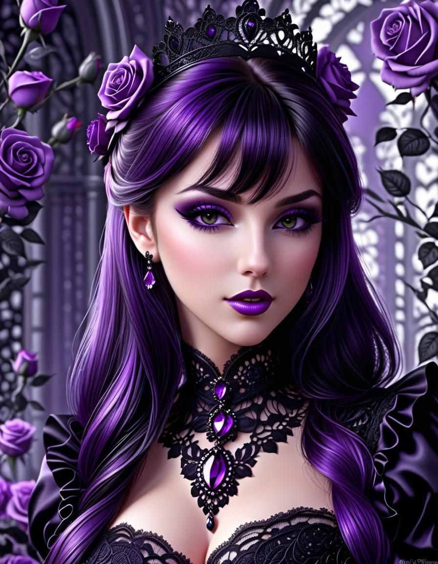 Goth Princess with Roses and Lace in HDR