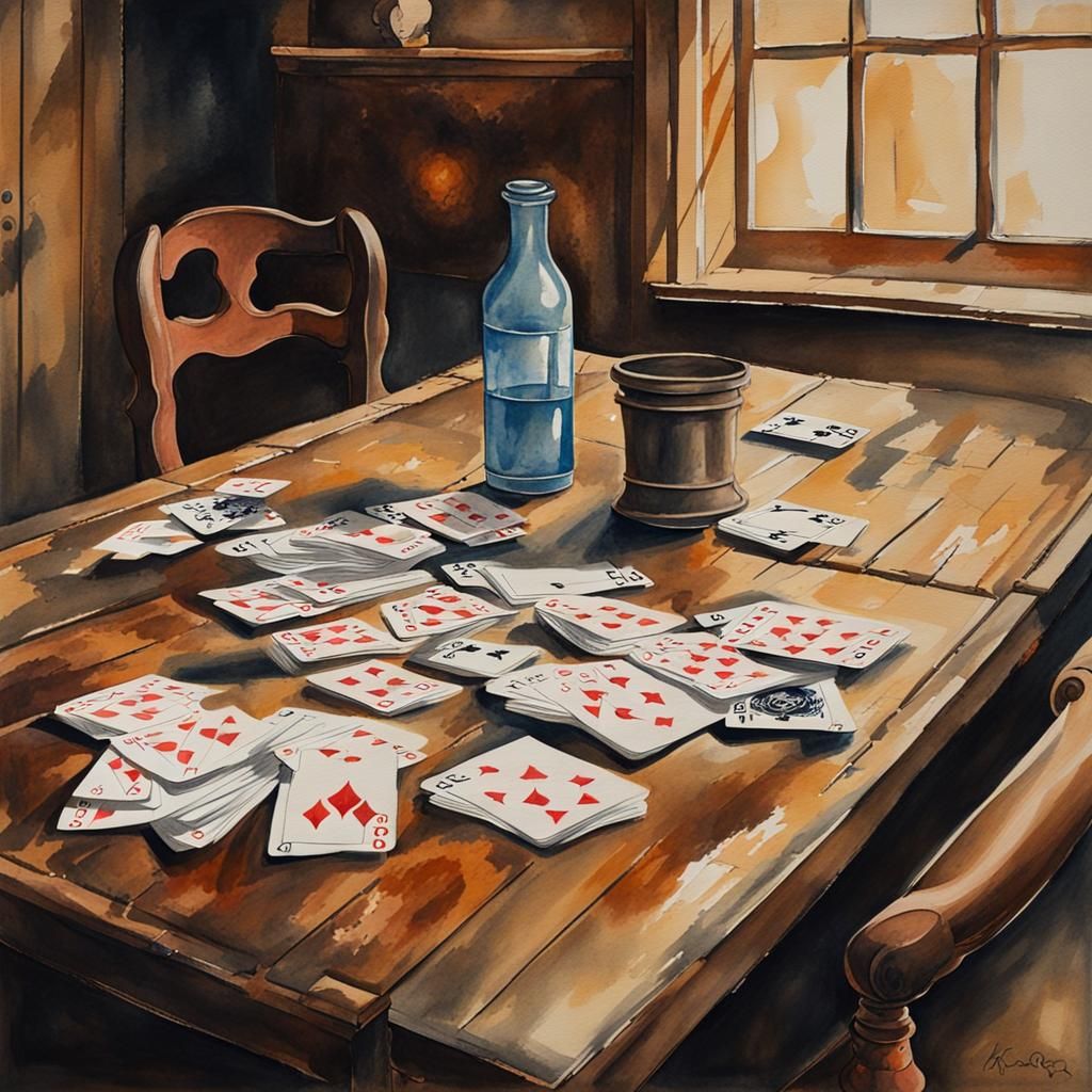 Watercolor Card Game in Old Sailor Tavern