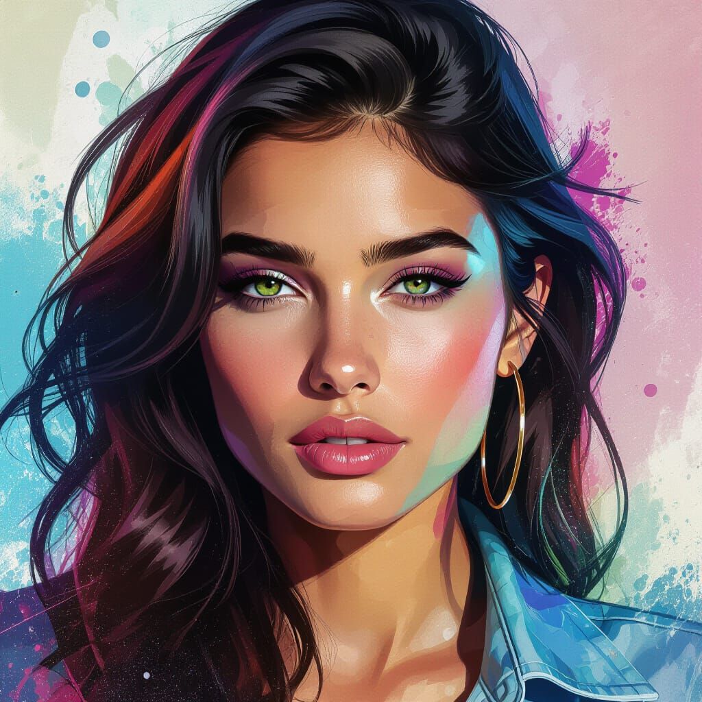 Hyperrealistic Female Portrait with Dramatic Splash Art