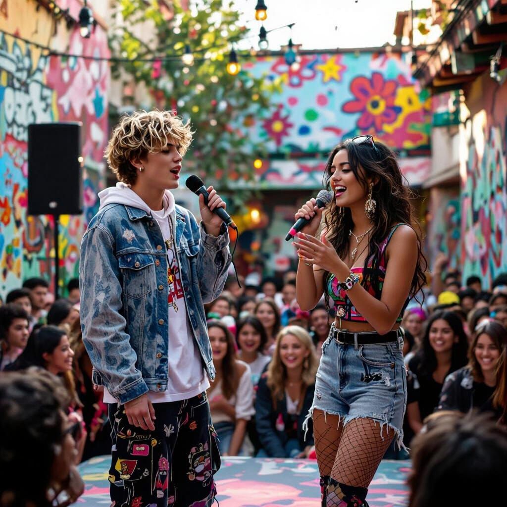 Teenagers Sing Karaoke in Street Art Style