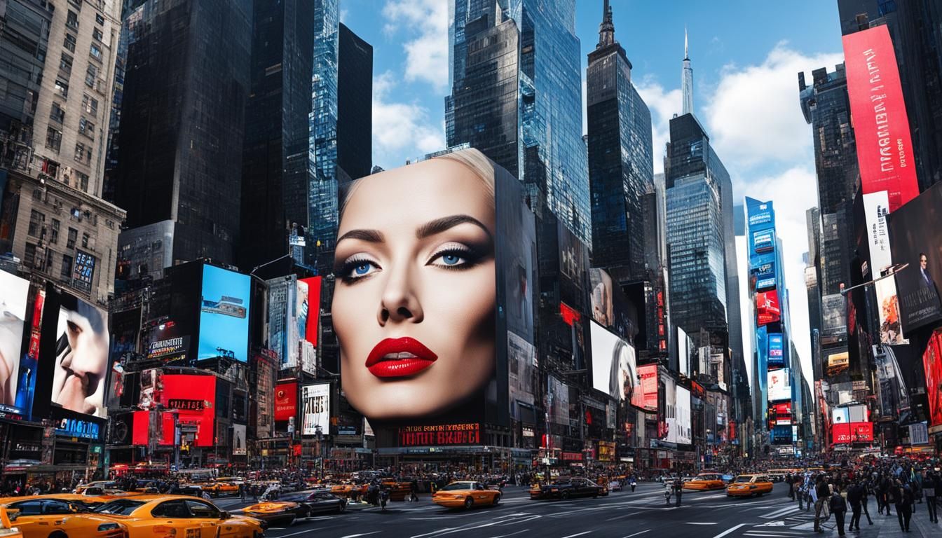 Surreal Face Blends with Times Square Architecture