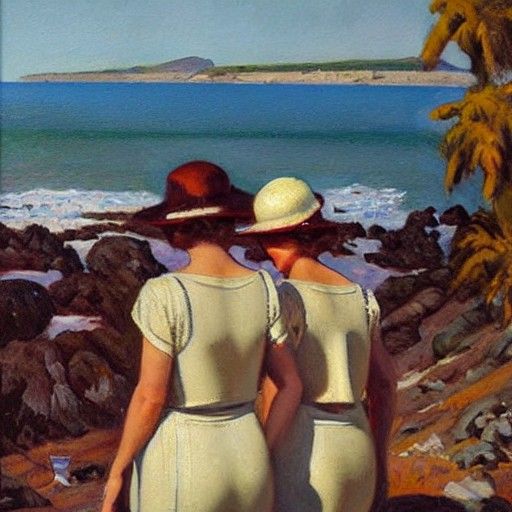1920s West Coast Women, Oil Painting