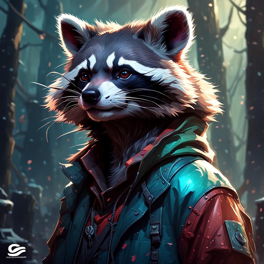 Detailed Raccoon Portrait in Hyperdetailed Style