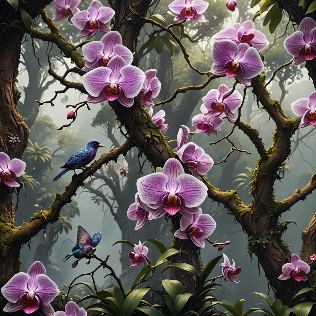 Orchid and Hummingbird Fantasy Concept Art