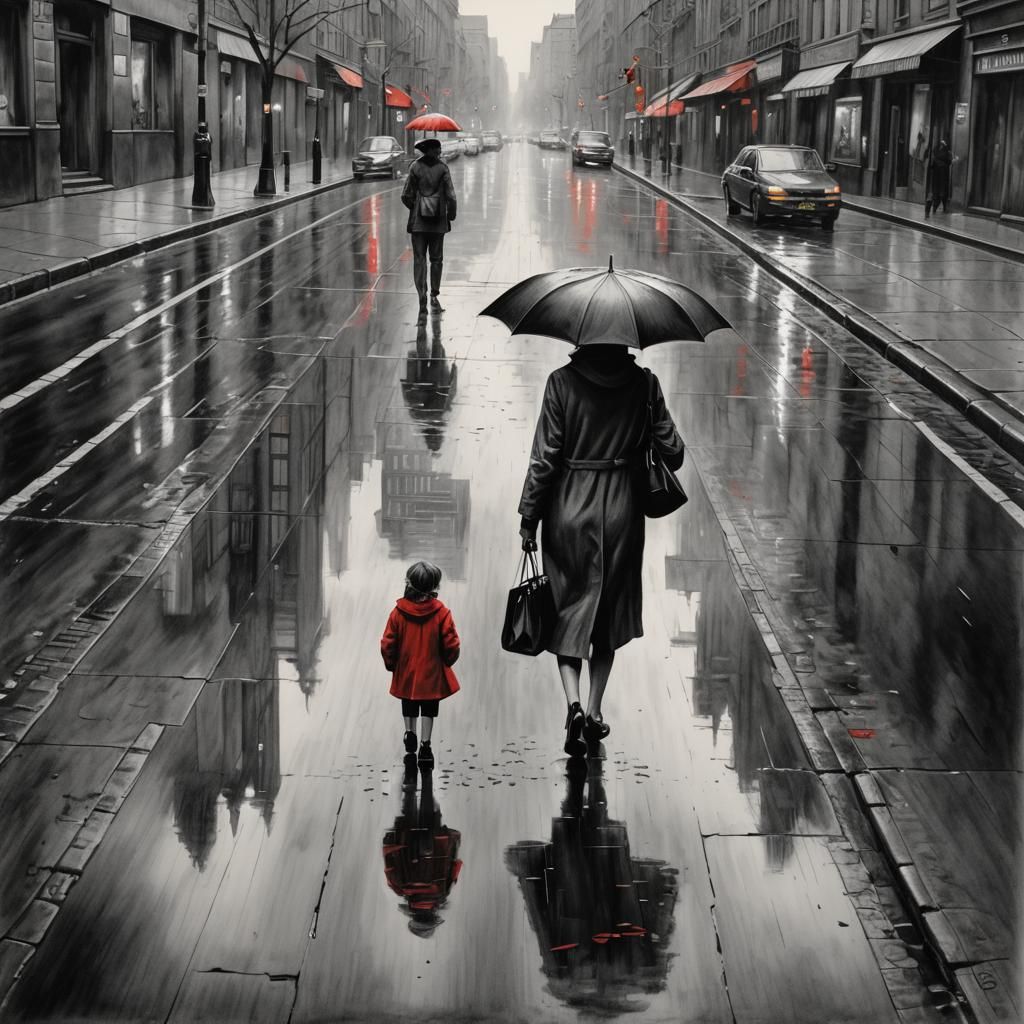 Elegant Woman's Silhouette in Rainy Street