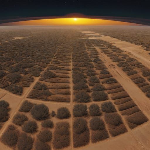 Panorama view. The world scorched, turned into deserts and b...