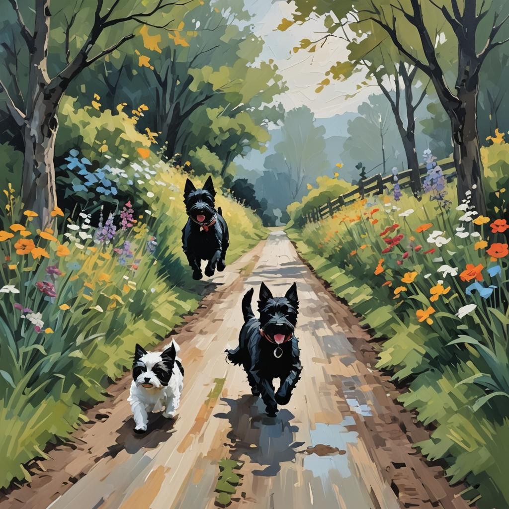 Scottie Dog and Cat Run: Abstract Art