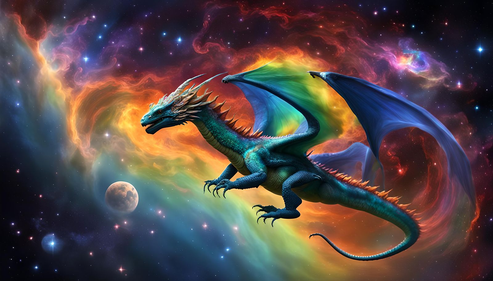 Cosmic Rainbow Dragon Nebula in Deep Space