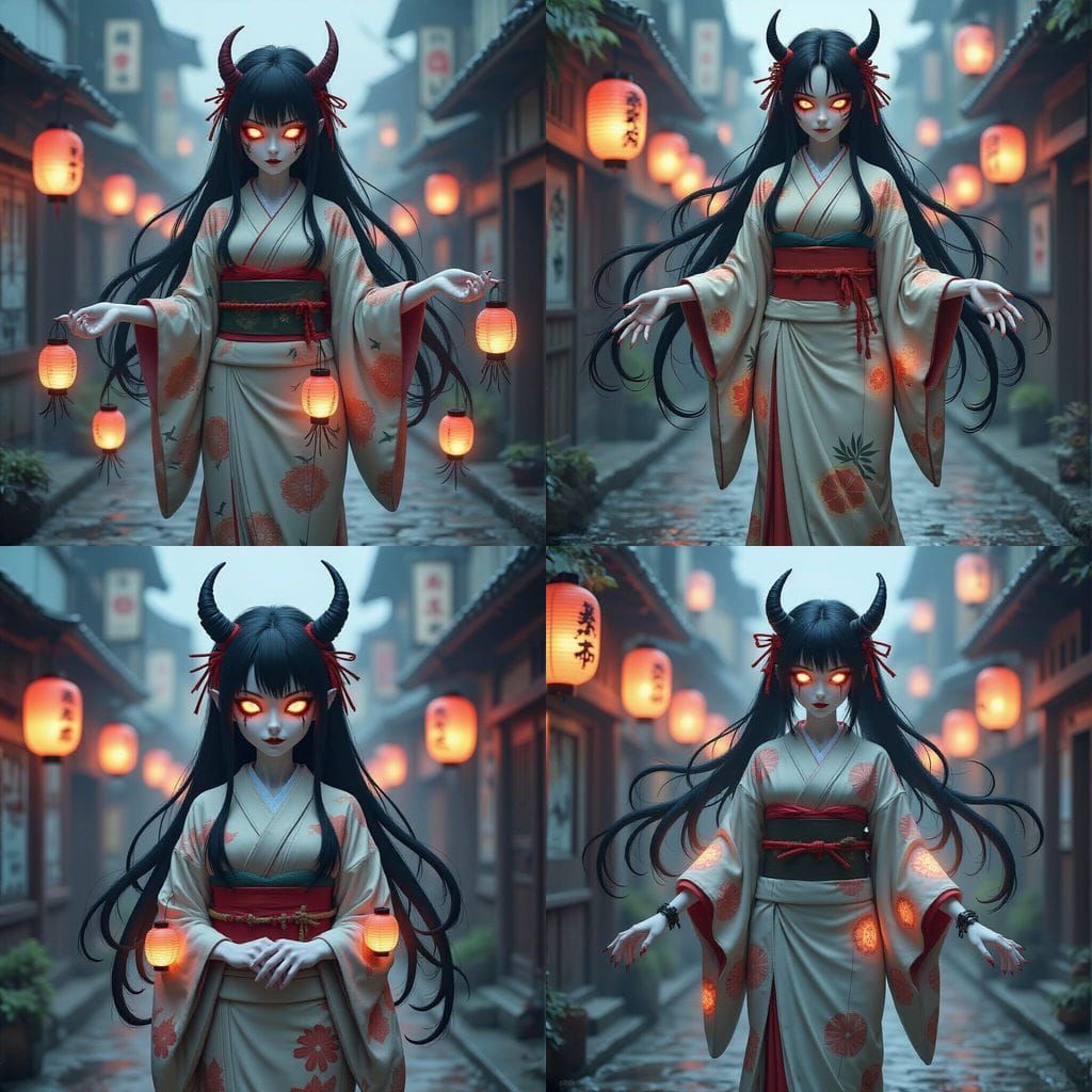 Elegant Lantern Demon in Anime Key Visual Style