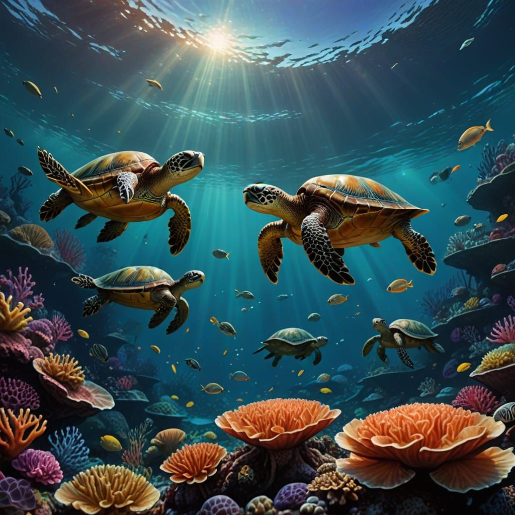 Fantasy Turtles in Vibrant Coral Reef