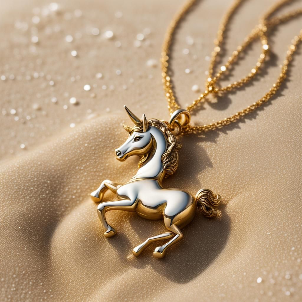 Gold Unicorn Necklace Buried in Beach Sand