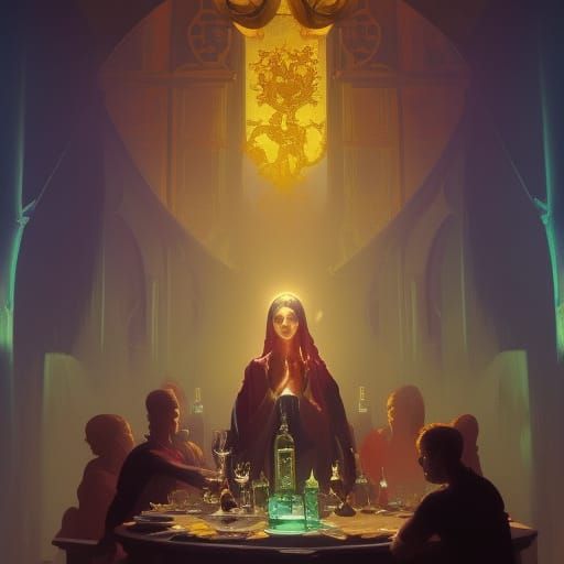 Ornate Chalice Pouring Wine in Art Nouveau Style