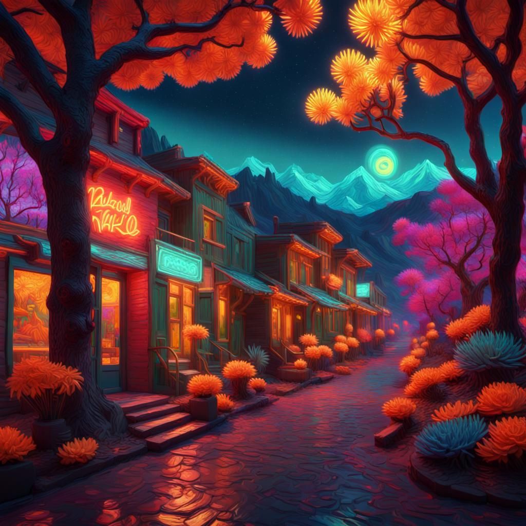 Neon Wonderland: Van Gogh and Kahlo, Impasto Painting