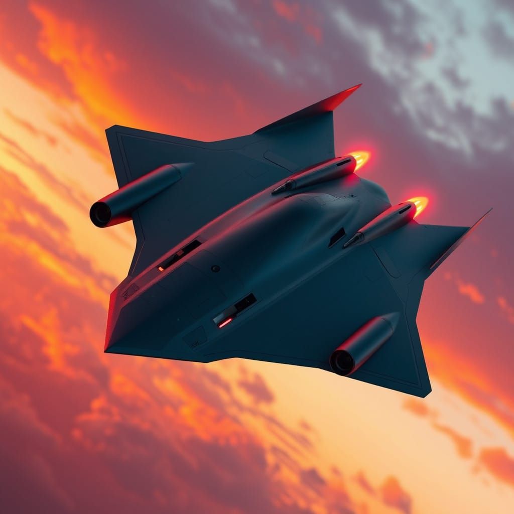 Futuristic Stealth Bomber Plane in Sunset Glory