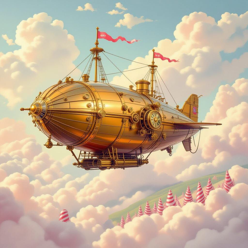 Steampunk Airship in Cotton Candy Sky
