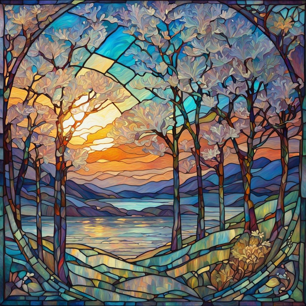 Art Nouveau Stained Glass Snowflakes in Oil Painting Style