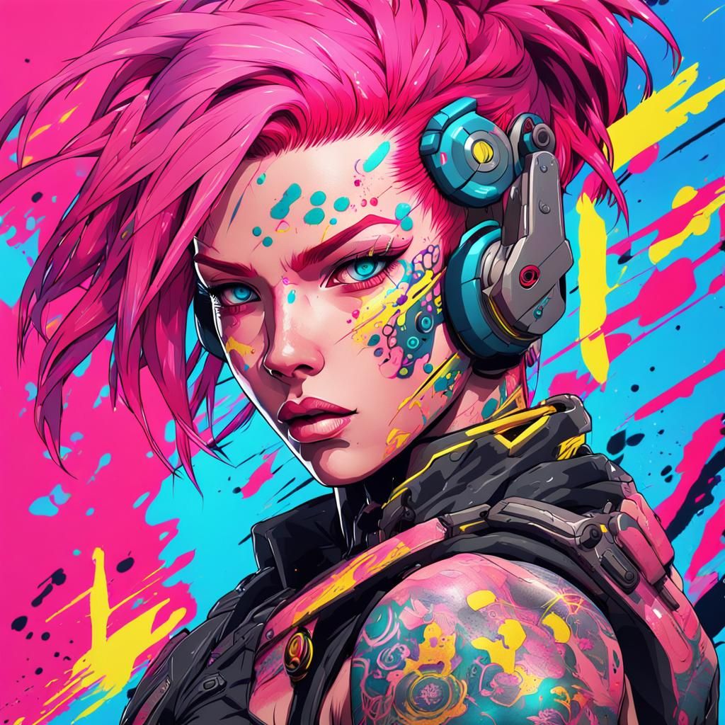 Cyberpunk Anime Cyborg Illustration in Studio Trigger Style