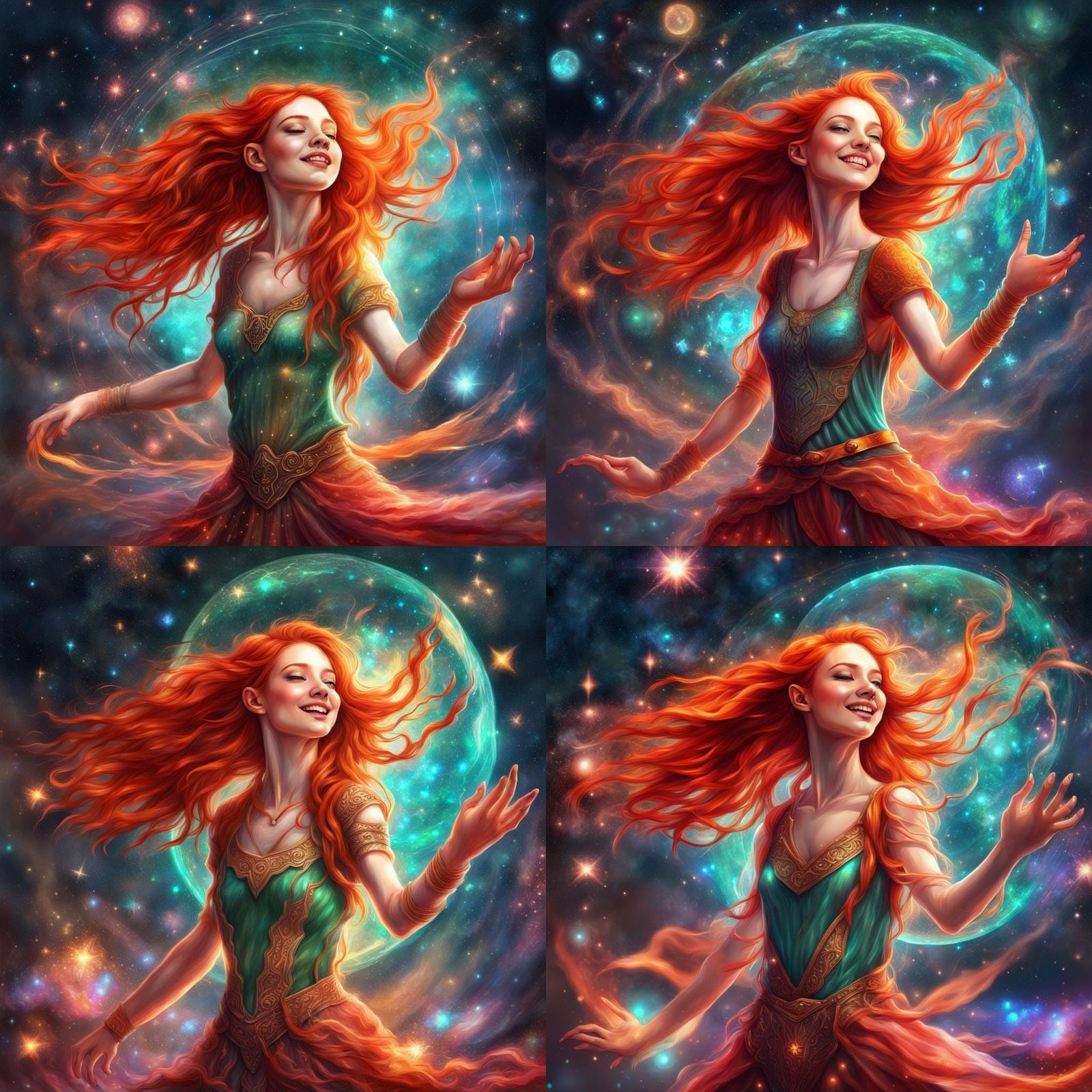 Redhead Elf Dancing: Holographic Cosmic Illustration