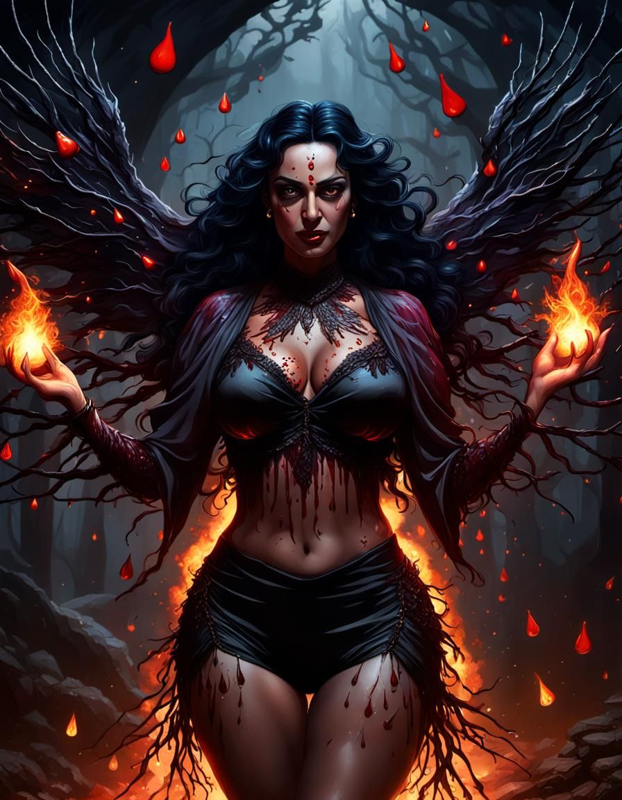 Creepy Fairy with Fire Eyes and Wings