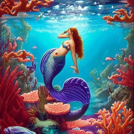 Mermaid in Coral Reef, Fantasy Glamour Portrait