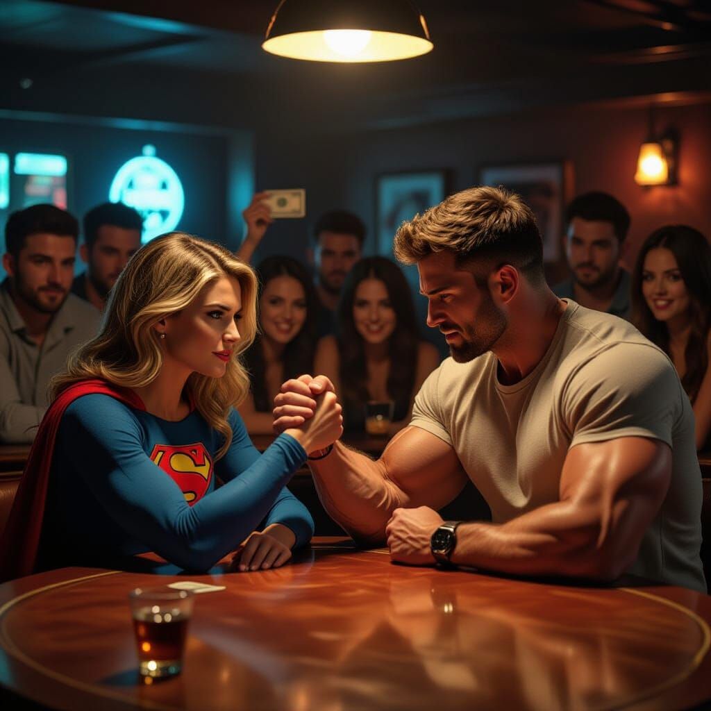 Supergirl's Easy Win: Arm Wrestling in Cinematic Style