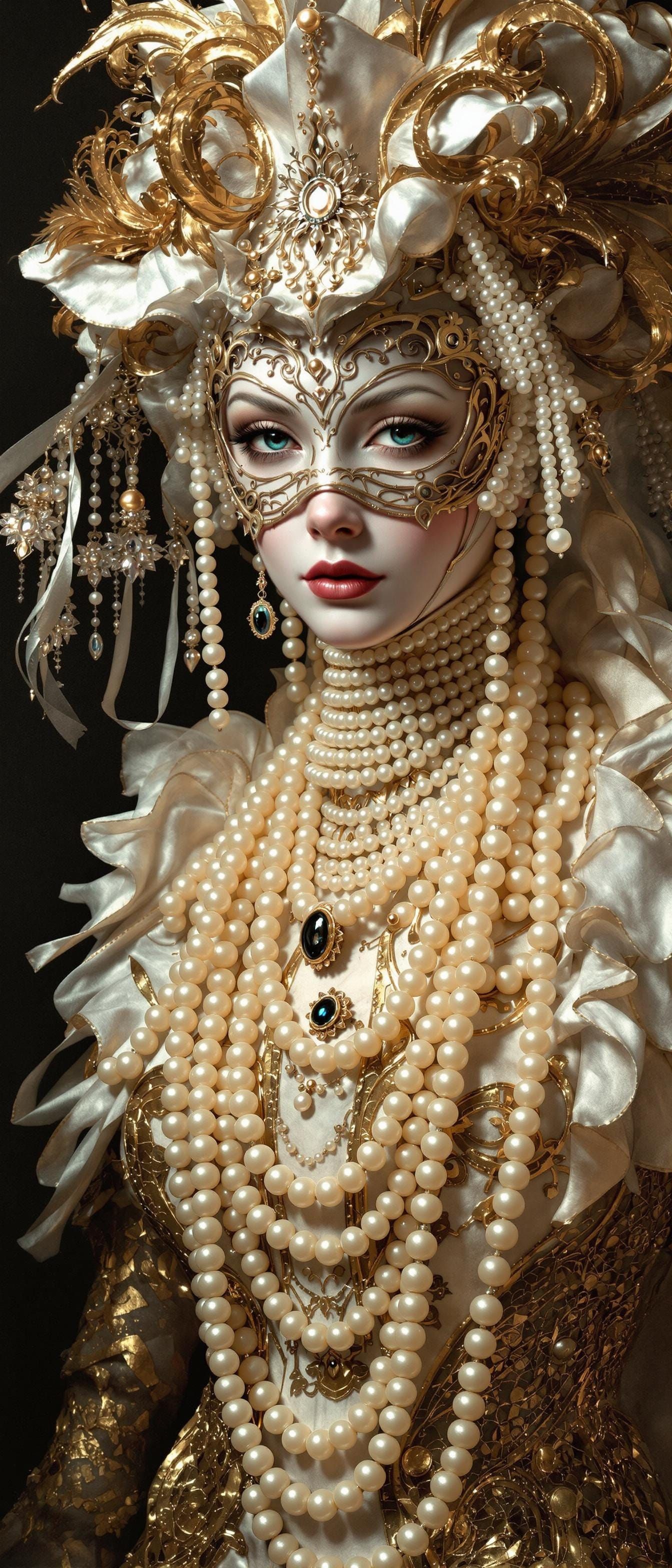 Elegant Victorian Lady in Opulent Gown with Mask