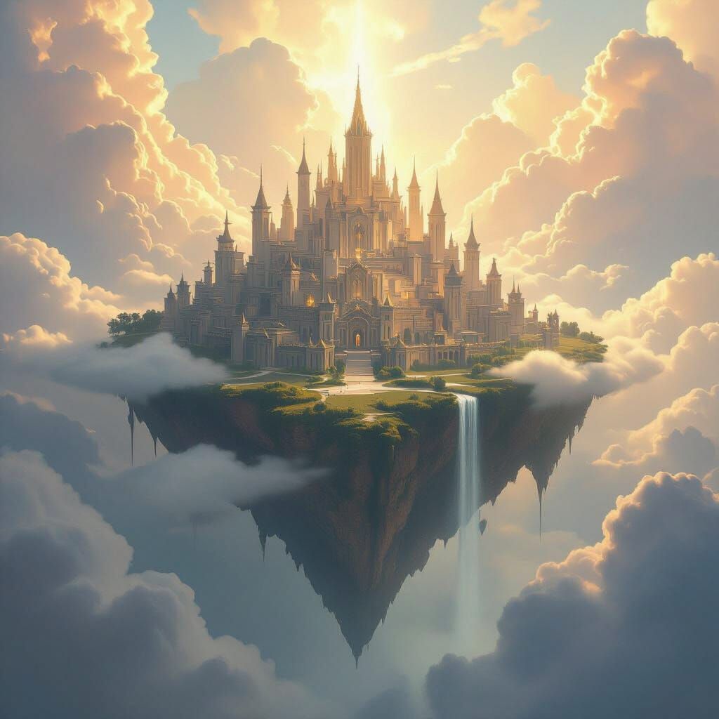 Ancient City on Floating Island in Ethereal Sky