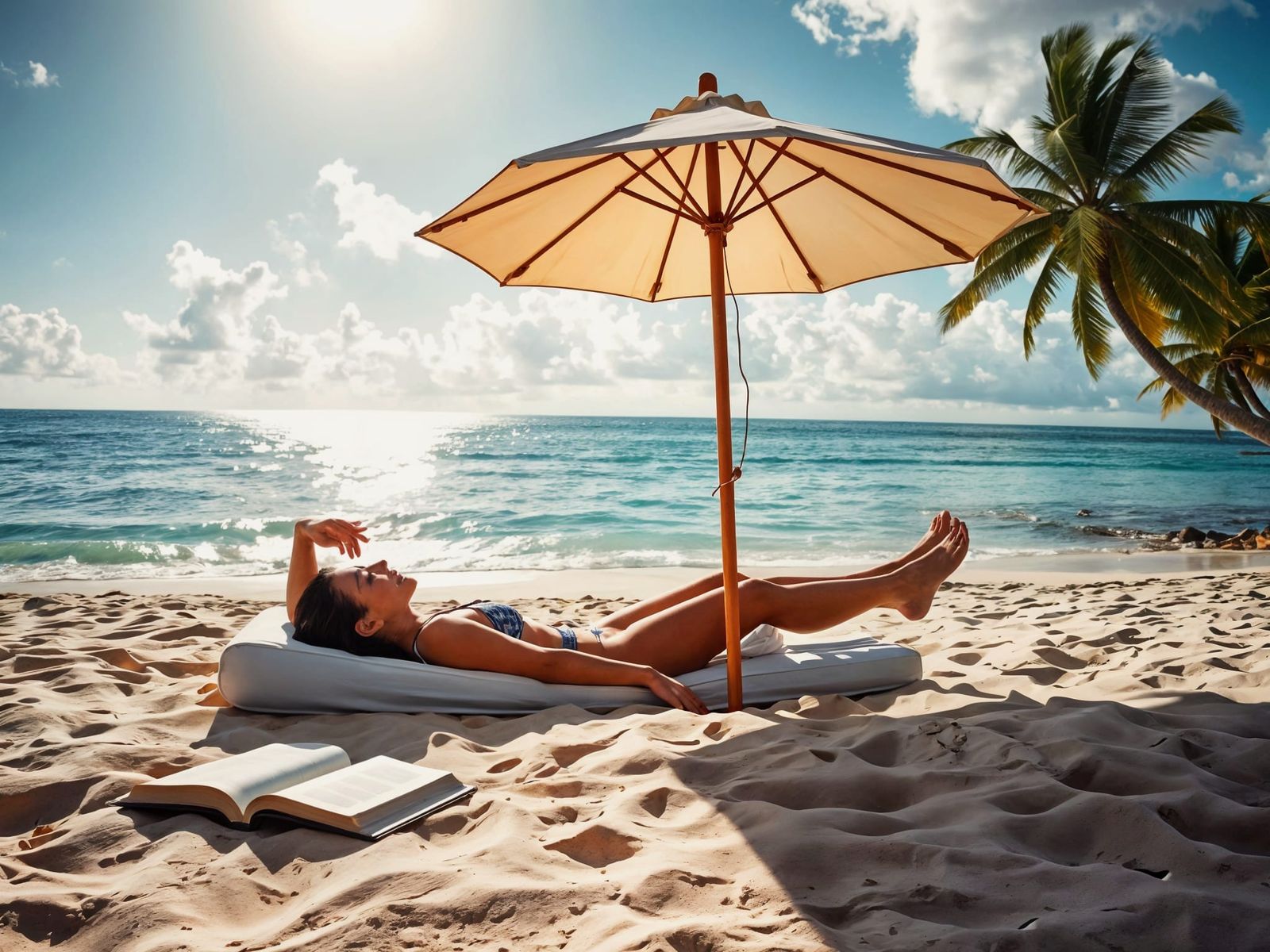 Relaxing Tropical Beach Sunbathing with Dramatic Shadows