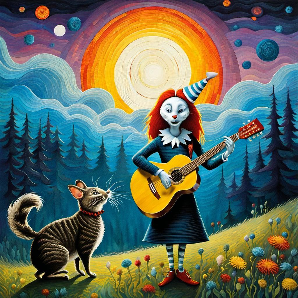 Girl Playing Guitar in Dreamcore Art Style
