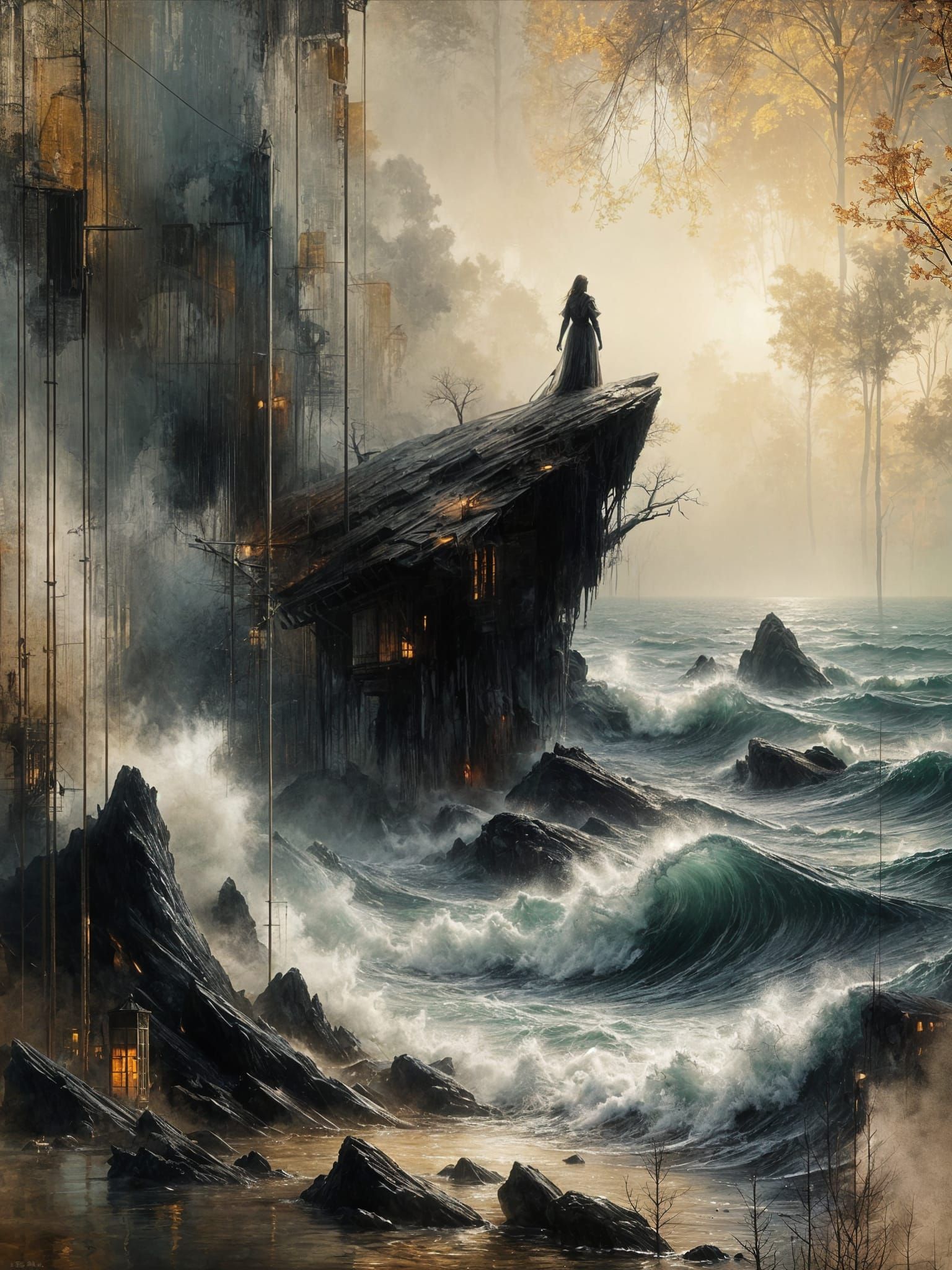 Siren on Rock Overlooking Stormy Sea