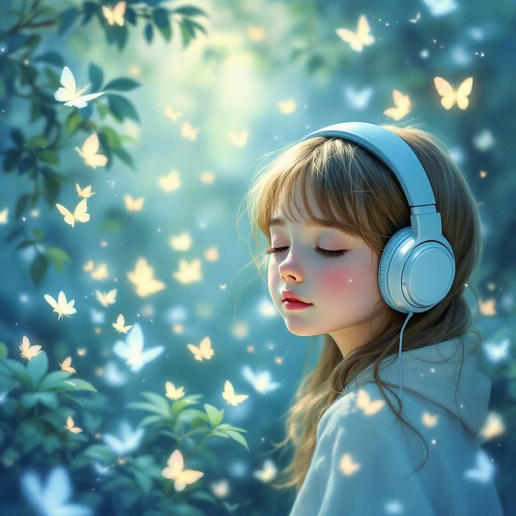 Girl in Bioluminescent Garden: Impressionistic AI Art