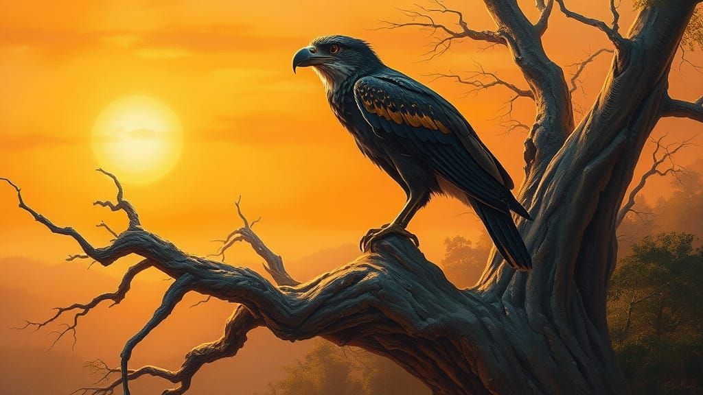 Majestic Bird Amidst Golden Sunset Wilderness