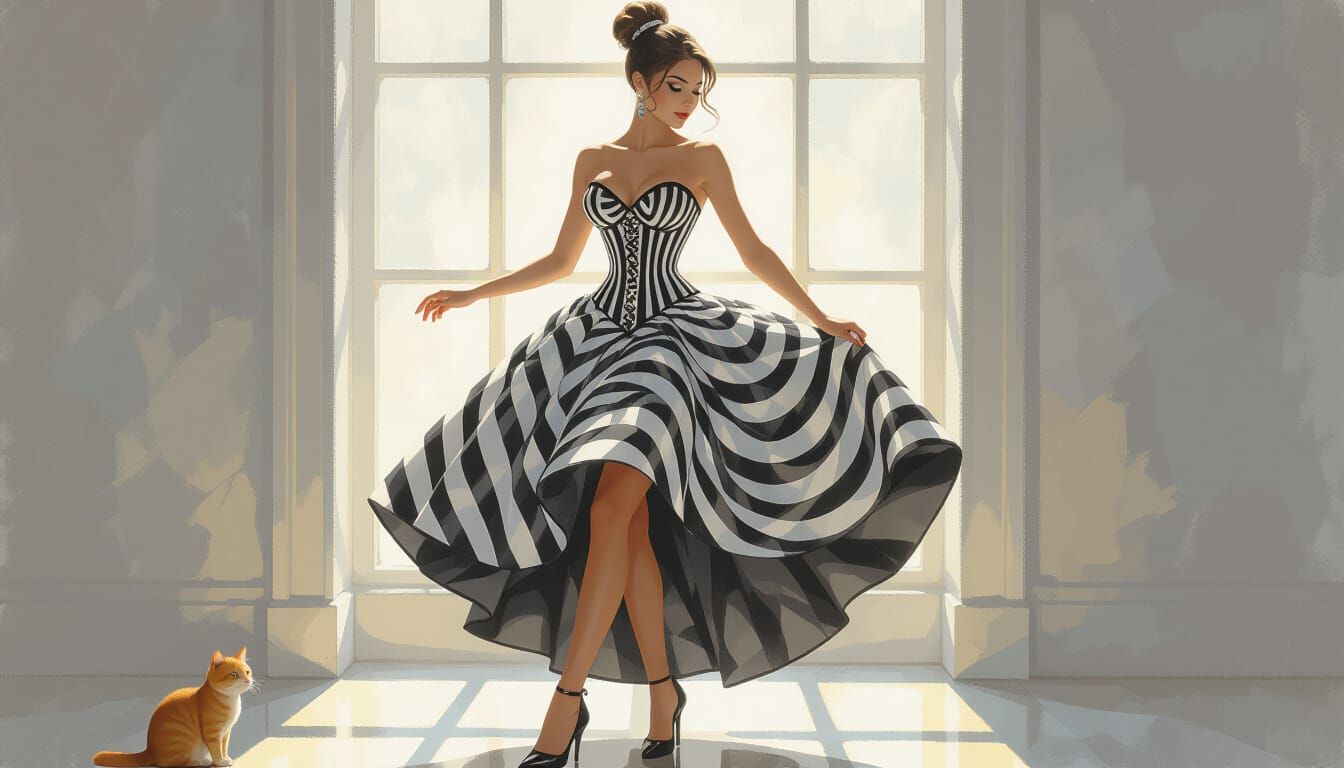 Elegant Lady in Zebra Corset Dress with Diamond Lighting