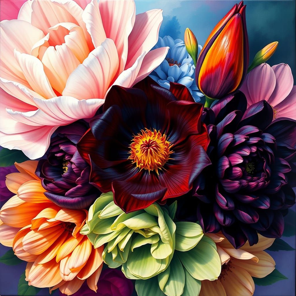 Vibrant Floral Composition in O'Keeffe Style