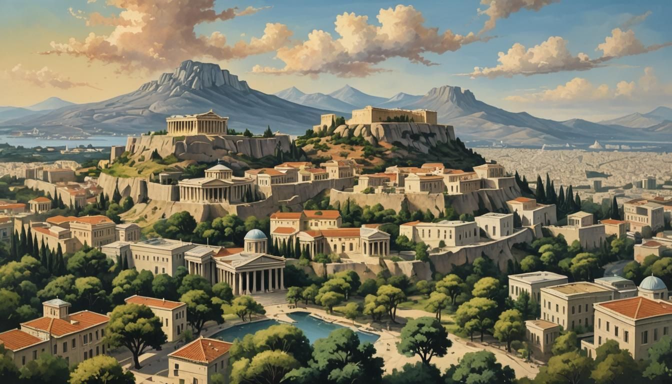 Athens Landscape in Bob Ross Style
