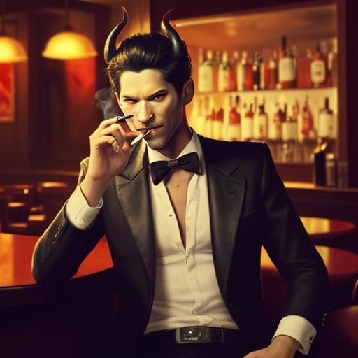 Lucifer Smoking in a Dark Bar, Digital Art