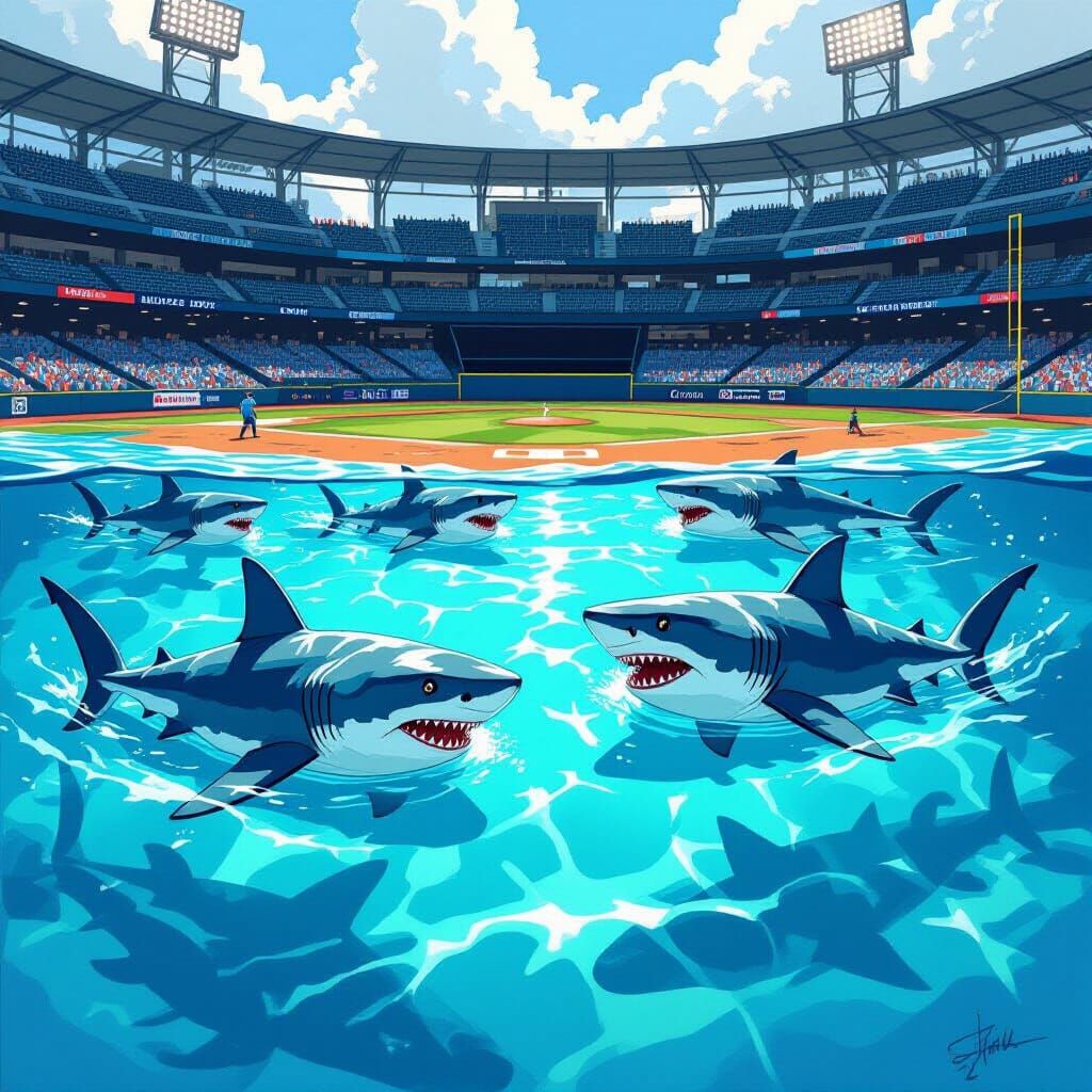 Sharks Play Ball: A Surreal Aquatic Baseball Game